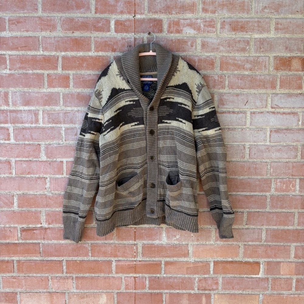 Lucky Brand Southwestern Shawl Collar Cardigan Men's XXL Silk Cotton Linen Blend